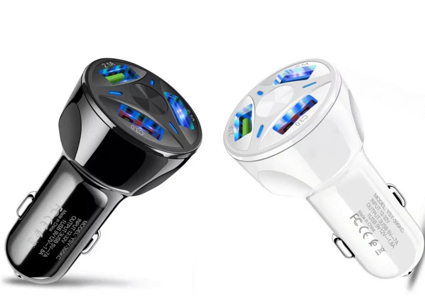 3 Port USB Fast LED Car Charger For Devices