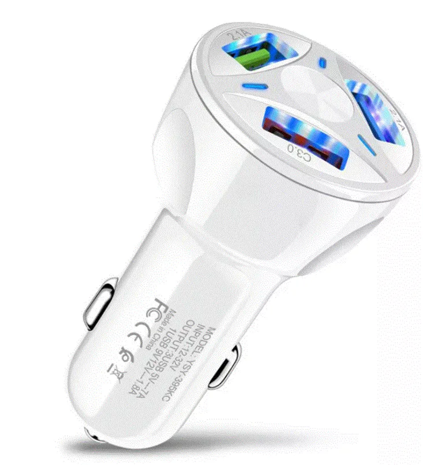 3 Port Fast LED White Car Charger + 3 in 1 Cable Combo