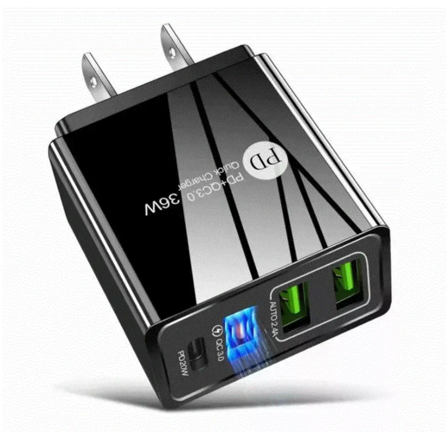 4-Port 36W Wall Safe and Fast Charger with PD Port and Iphone Cable 6 Ft