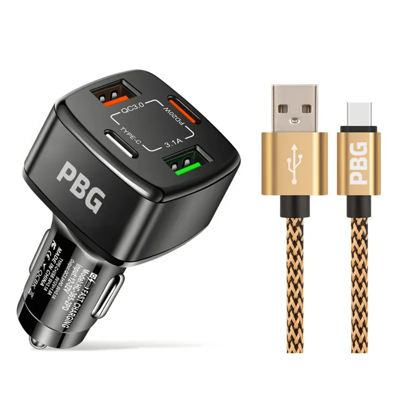 4 Port PD/USB Car Charger and 10FT Charger Compatible for Iphone