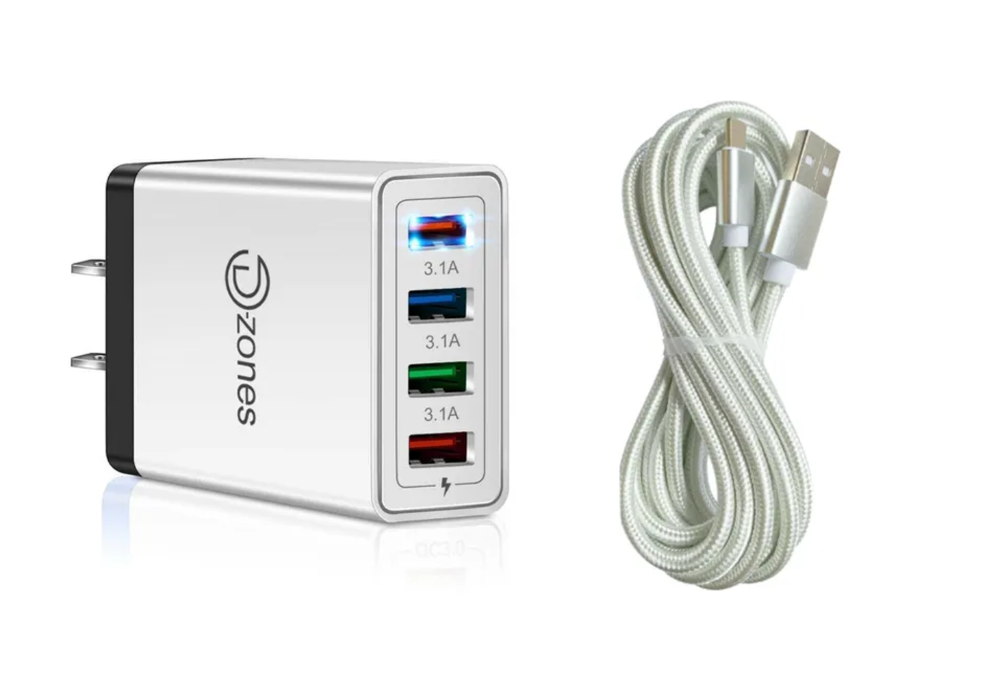 4 Port Wall Charger with 10 FT Charger Compatible for Iphone