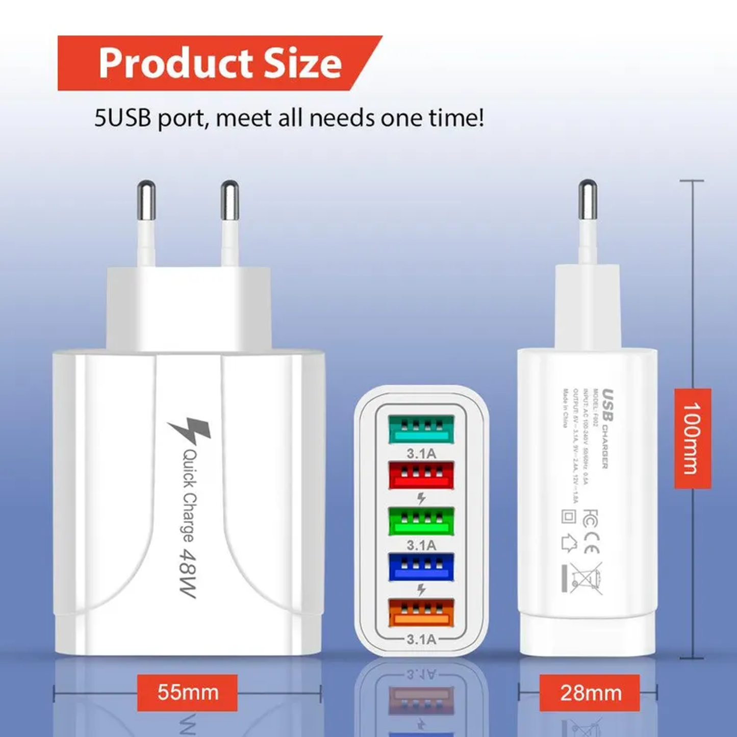 5 Port Wall Charger Charge 5 Devices at Once!