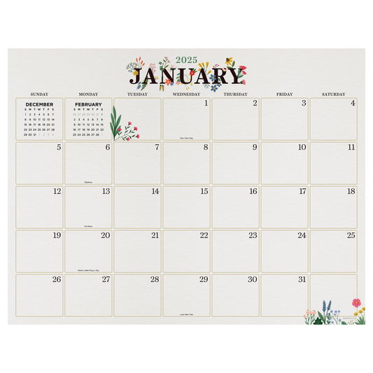 2025 Floral Large Desk Pad Monthly Blotter Calendar