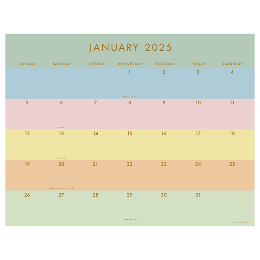 2025 Super Stripe Large Desk Pad Monthly Blotter Calendar