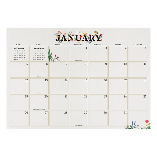 2025 Floral Medium Desk Pad Monthly Blotter Calendar