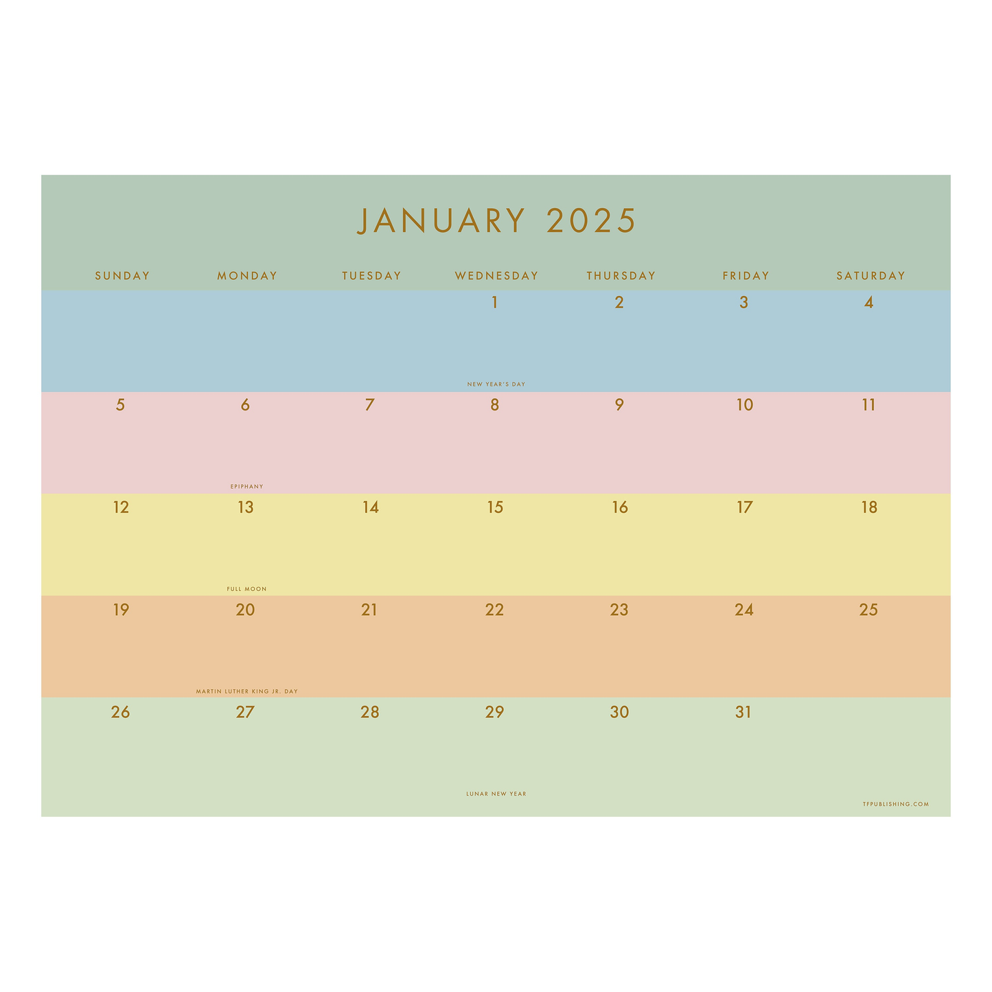 2025 Super Stripe Medium Desk Pad Monthly Blotter Calendar