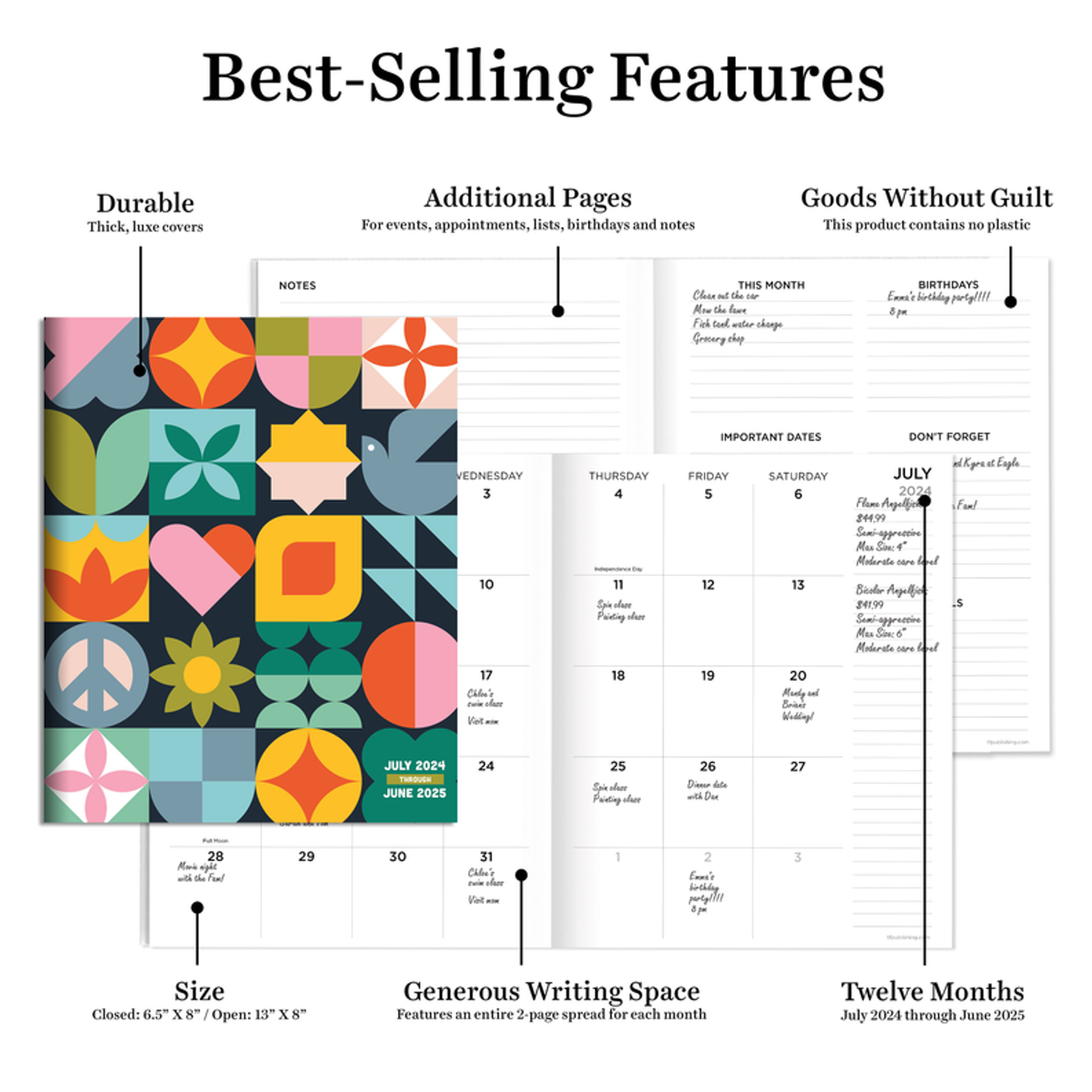 July 2024 - June 2025 Scandanavian Symbols Medium Monthly Planner