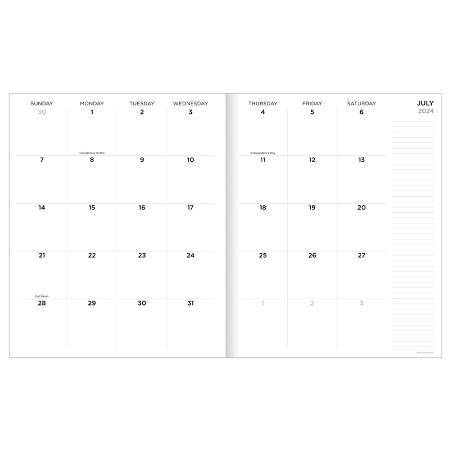 July 2024 - June 2025 Black Leaves Large Monthly Planner