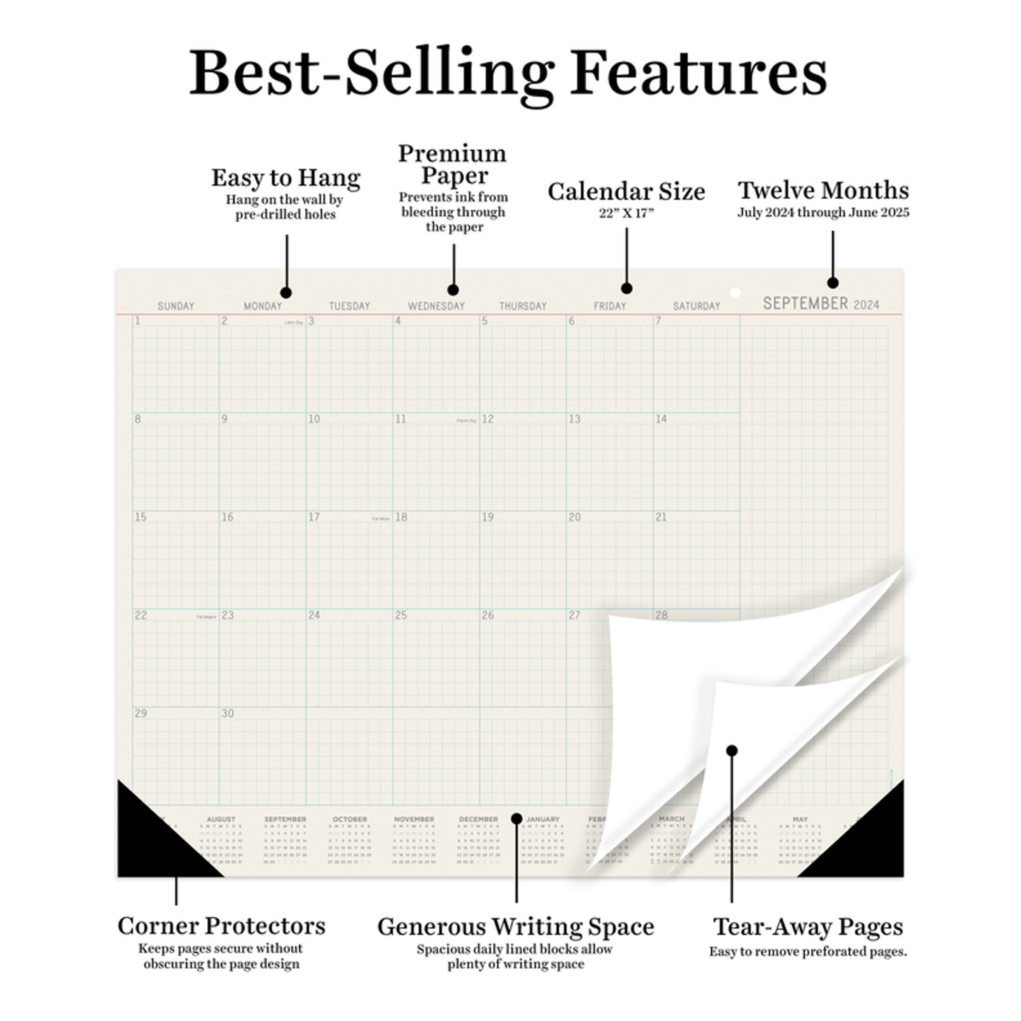 July 2024 - June 2025 Vintage Professional Large Desk Pad Monthly Blotter Calendar