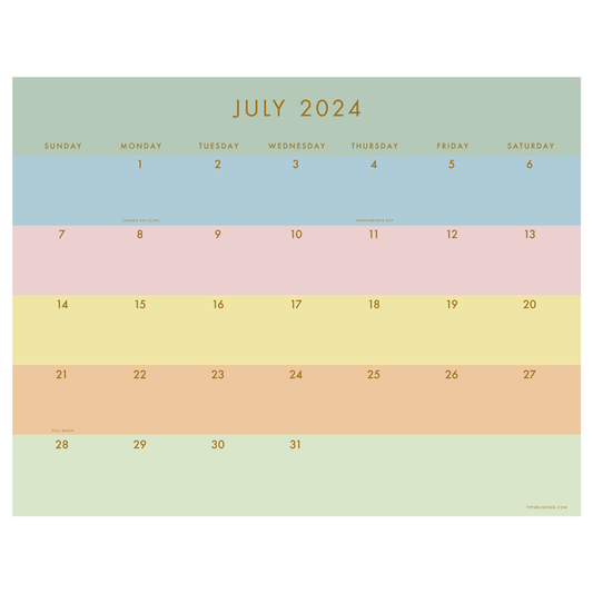 July 2024 - June 2025 Super Stripe Large Desk Pad Monthly Blotter Calendar