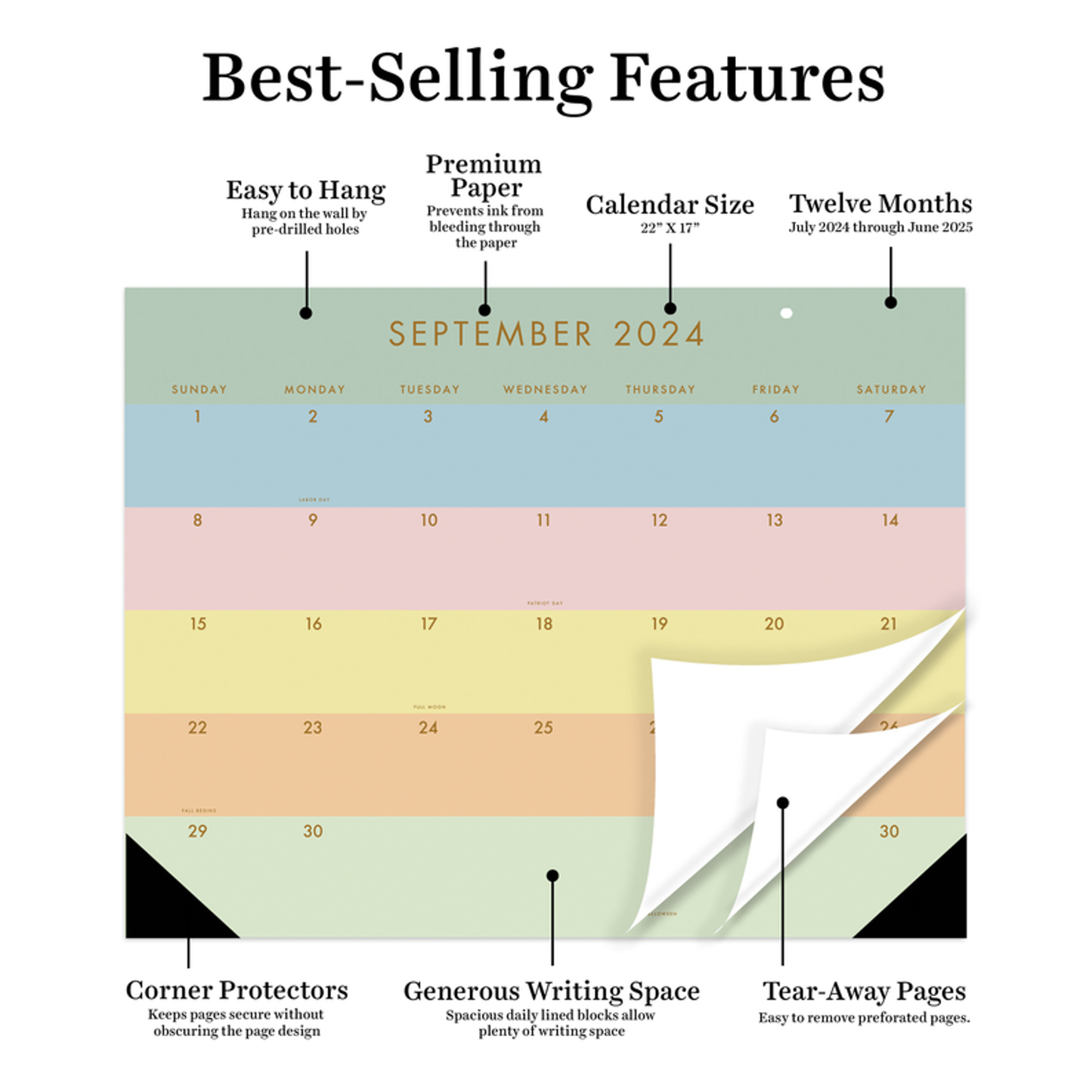 July 2024 - June 2025 Super Stripe Large Desk Pad Monthly Blotter Calendar