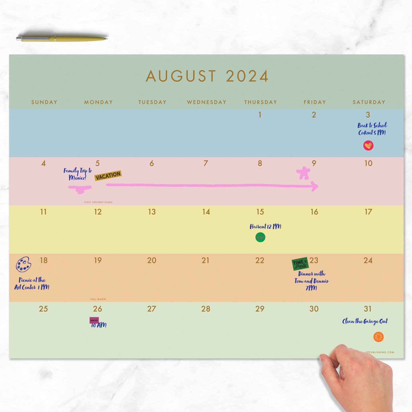 July 2024 - June 2025 Super Stripe Large Desk Pad Monthly Blotter Calendar