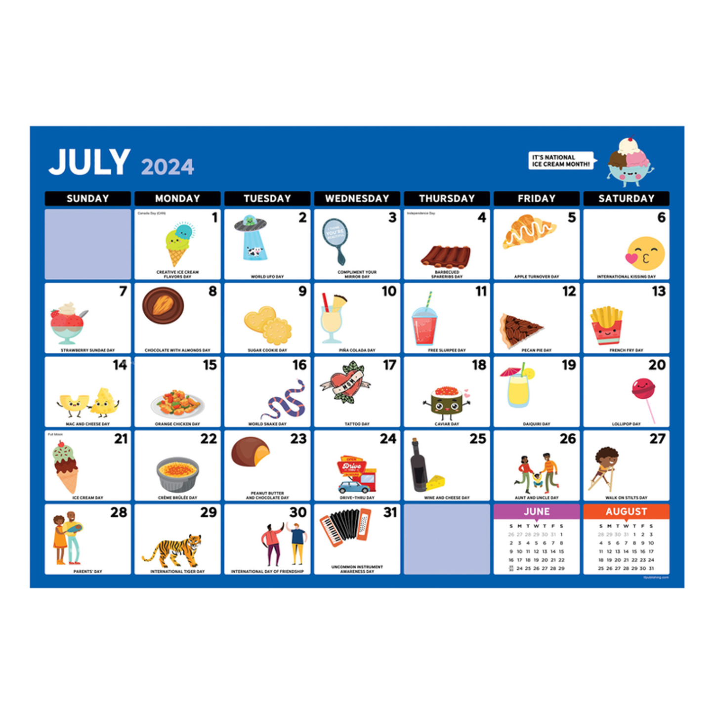 July 2024 - June 2025 Every Day's A Holiday Medium Desk Pad Monthly Blotter Calendar