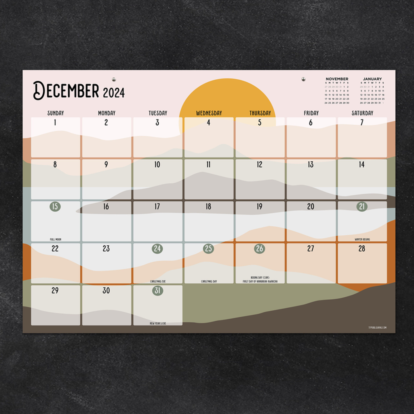 July 2024 - June 2025 Landscapes Medium Desk Pad Monthly Blotter Calendar