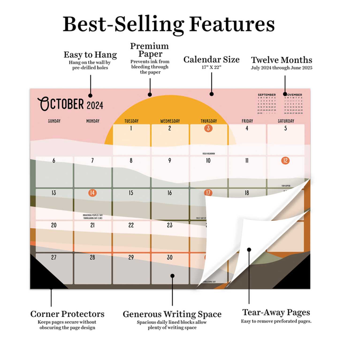 July 2024 - June 2025 Landscapes Medium Desk Pad Monthly Blotter Calendar