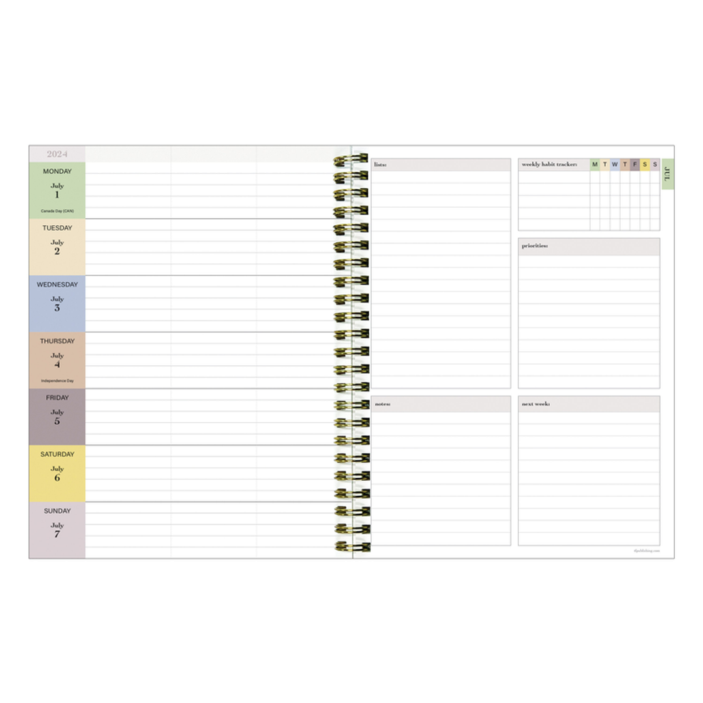 July 2024 - June 2025 Coastal Flowers Medium Weekly Monthly Planner