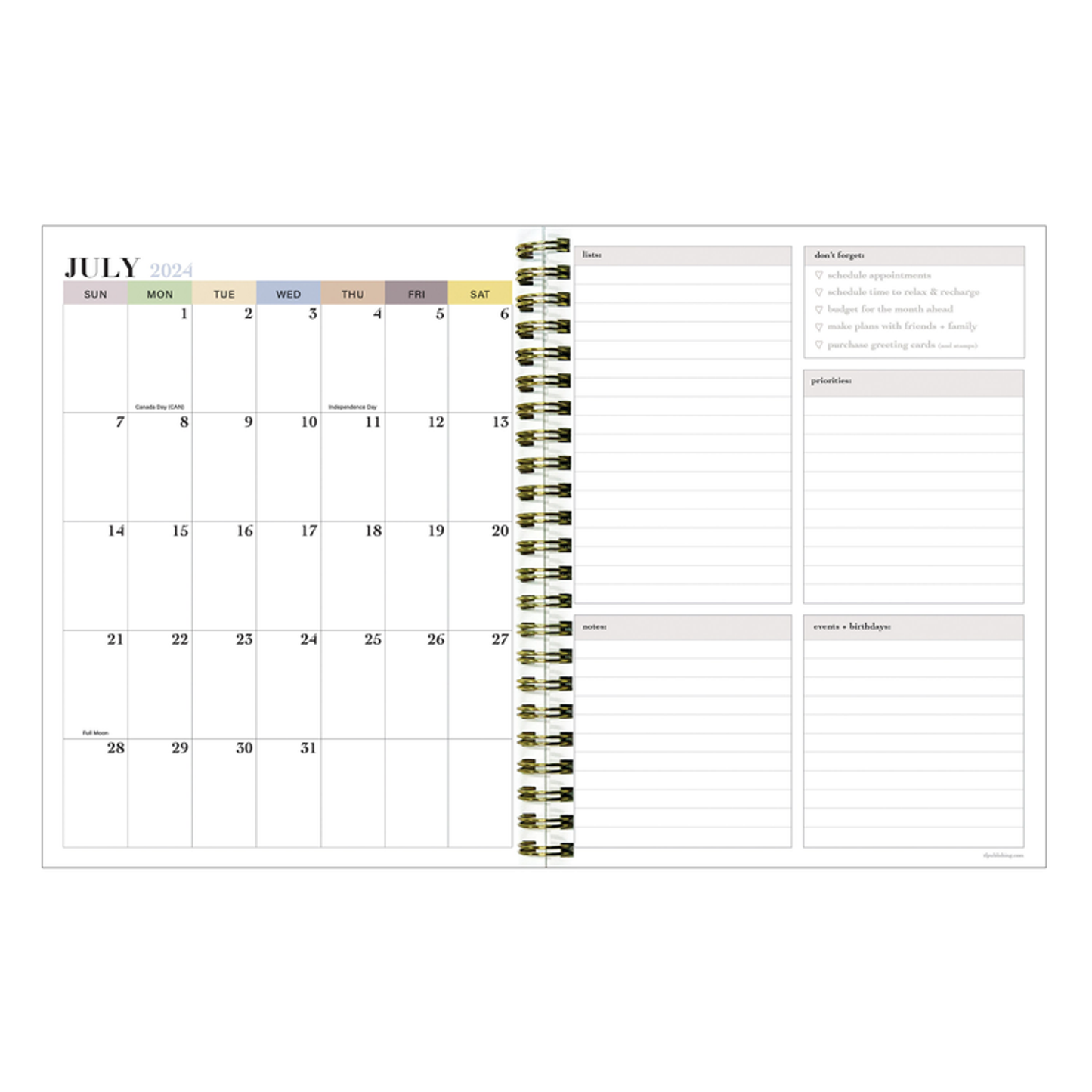 July 2024 - June 2025 Coastal Flowers Medium Weekly Monthly Planner