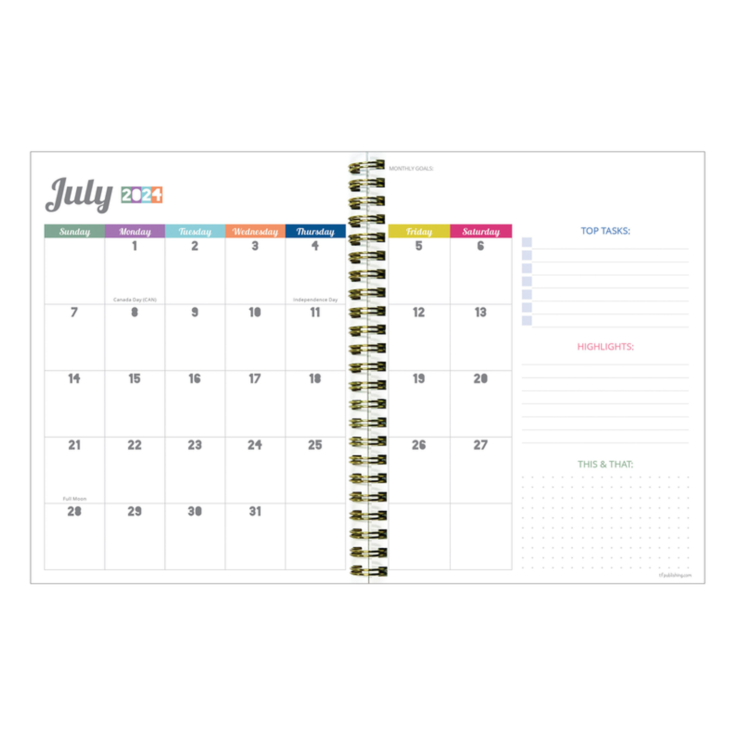 July 2024 - June 2025 Blue Sky Rainbows Medium Weekly Monthly Planner