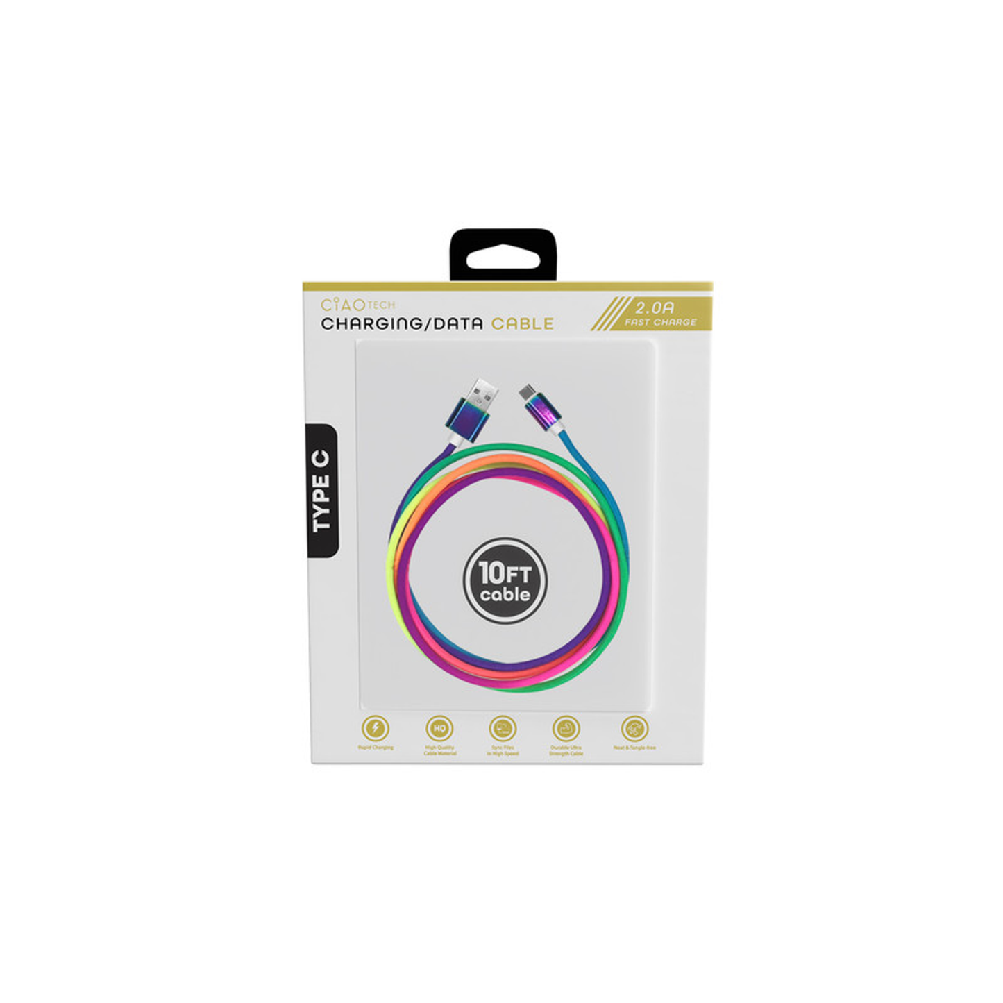 2A 10 ft Rainbow Rounded -TYPE C  USB Cable