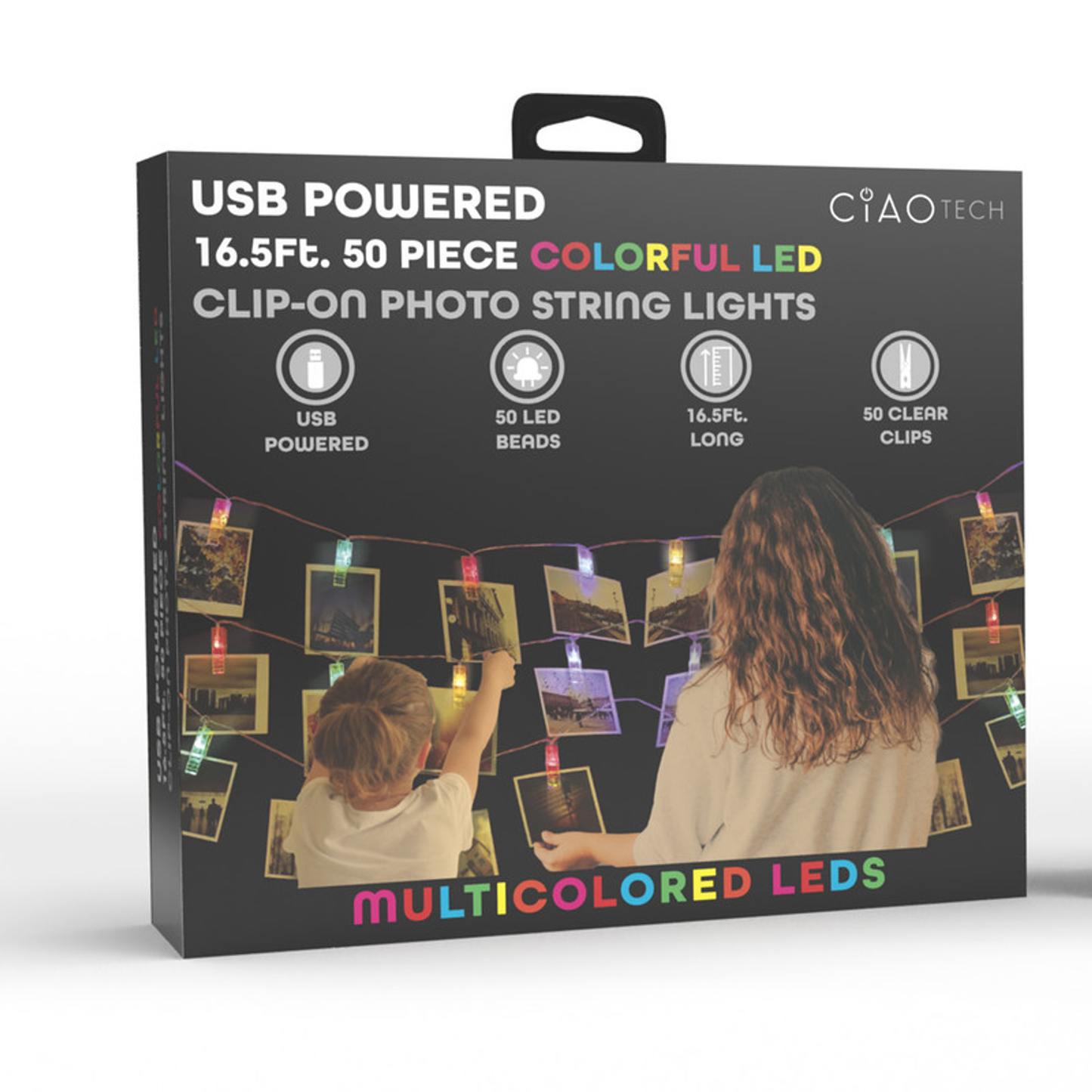 USB Powered 16.5Ft. 50 LED Clip-On Photo String Lights - Multi Colored