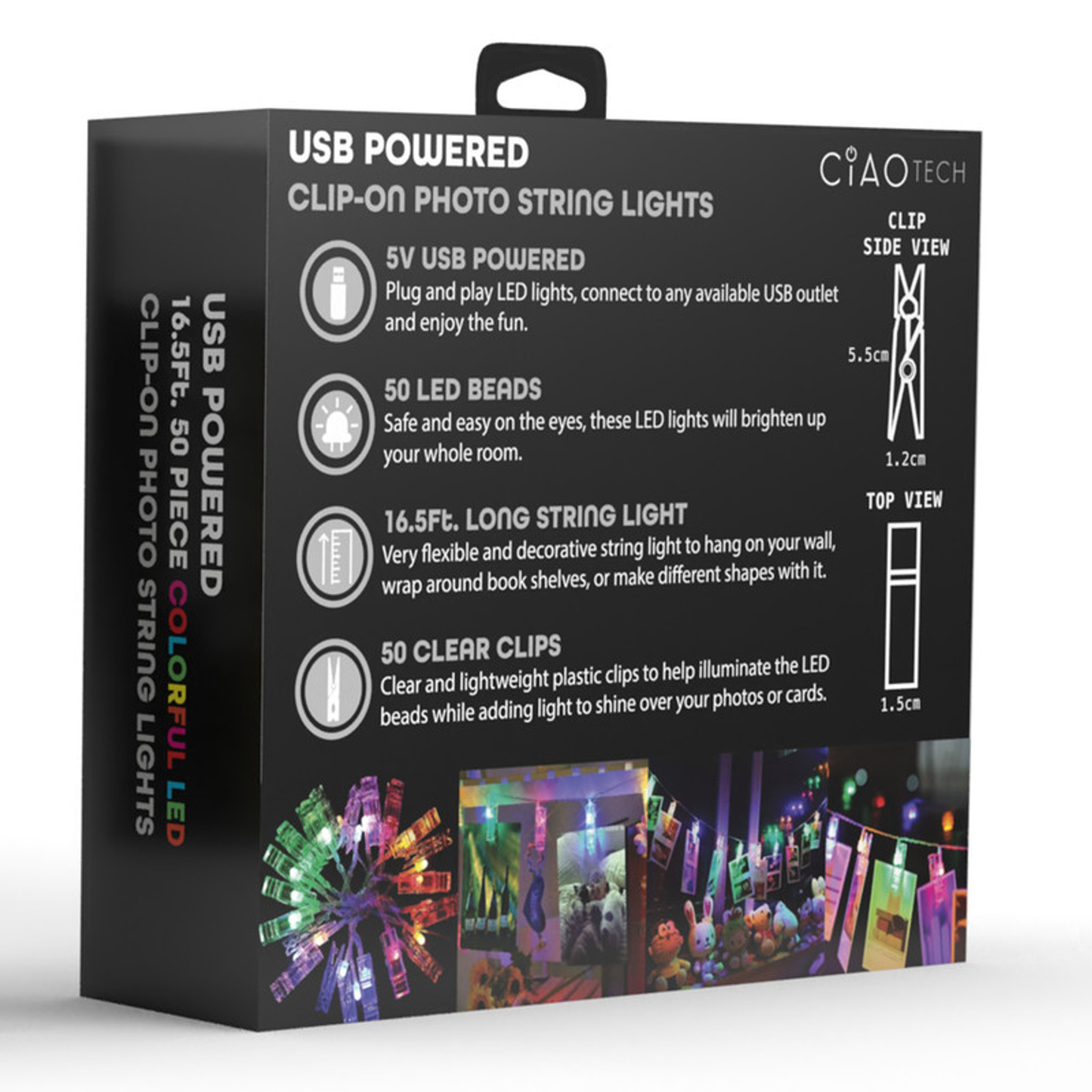 USB Powered 16.5Ft. 50 LED Clip-On Photo String Lights - Multi Colored