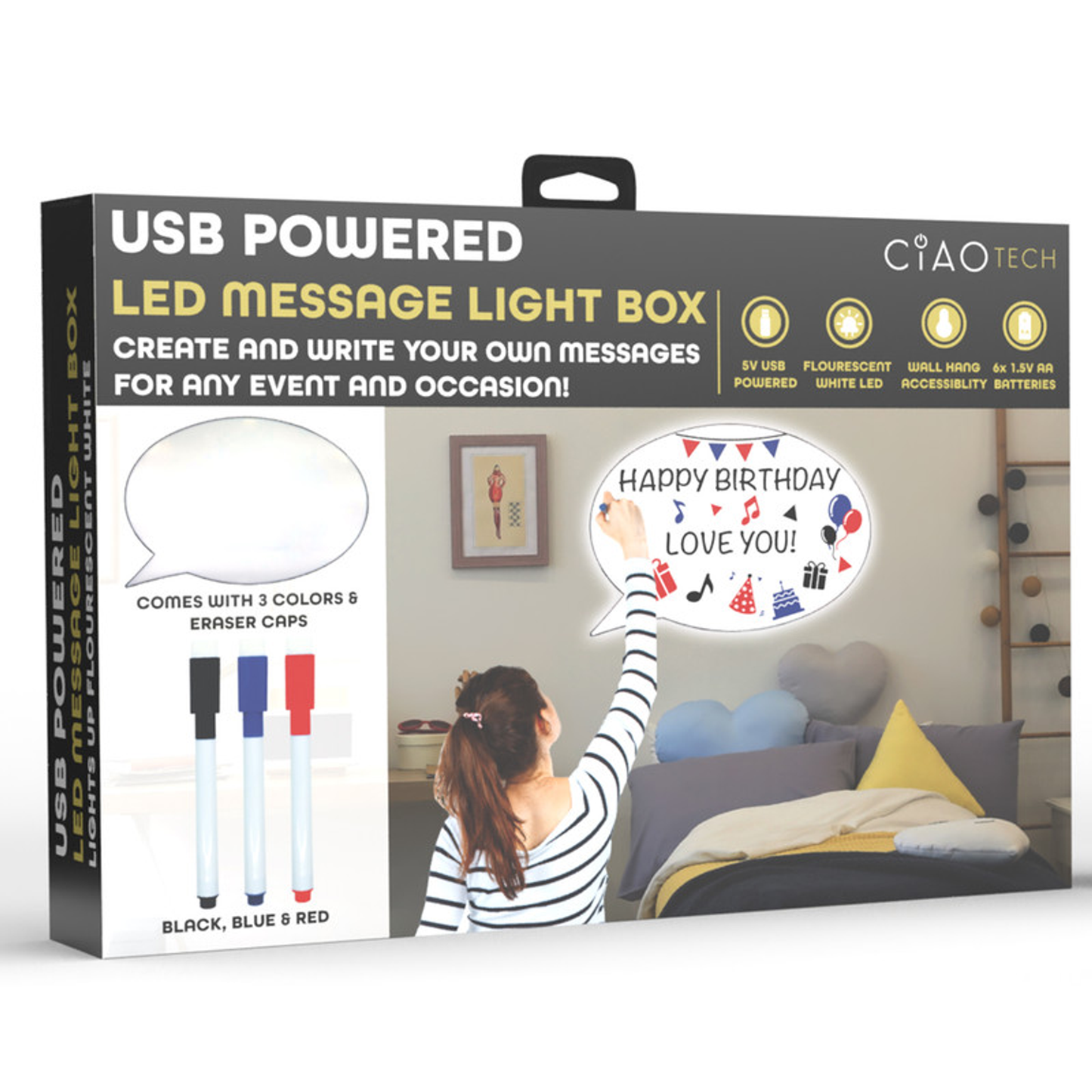 USB Powered LED Message Light Box Dry Erase Board