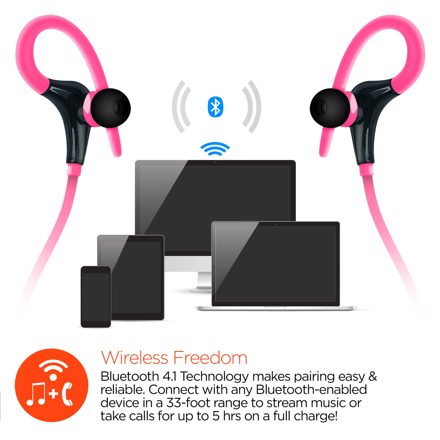 HyperGear Marathon Wireless Sports Earphones Active Pink