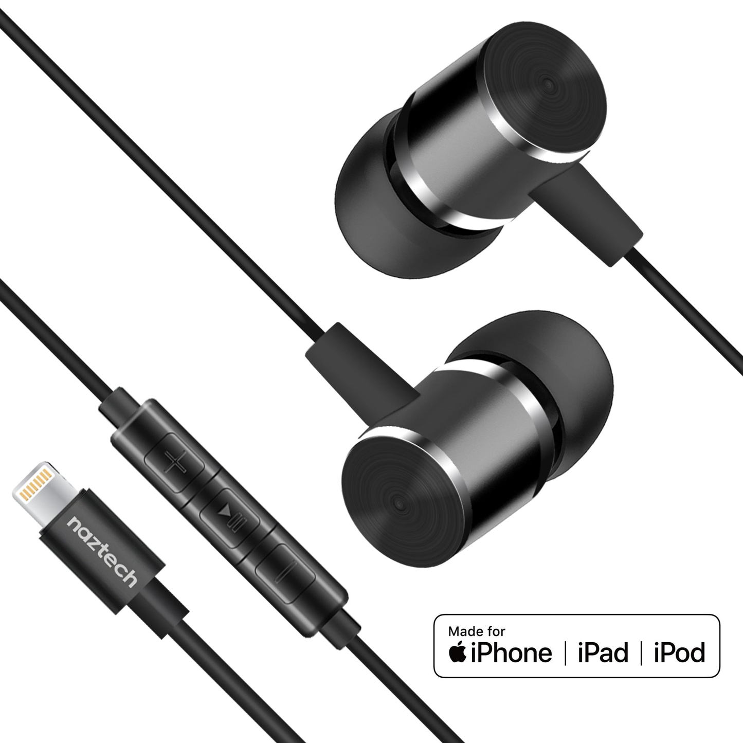 Naztech Platinum High Fidelity Lightning Earbuds Black