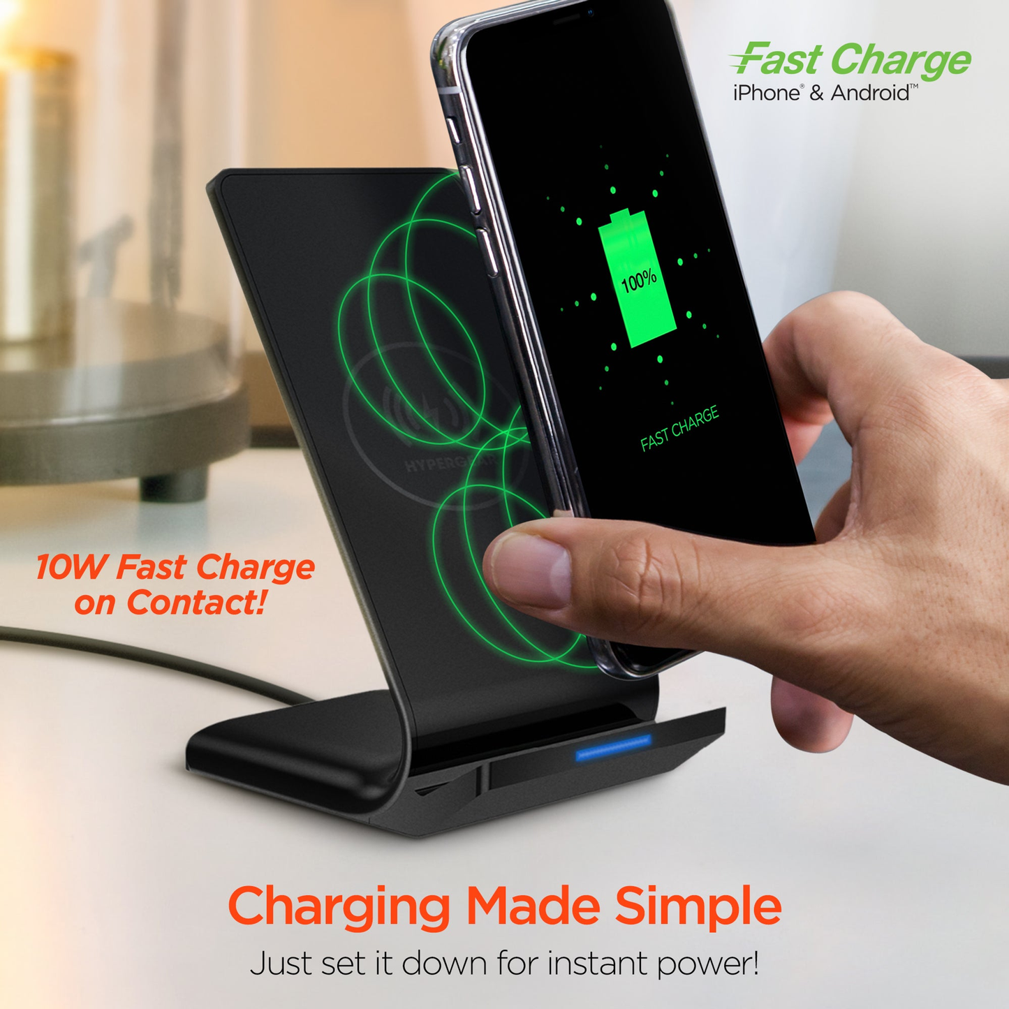 HyperGear Wireless Fast Charging Stand w 60-Degree Viewing Angle