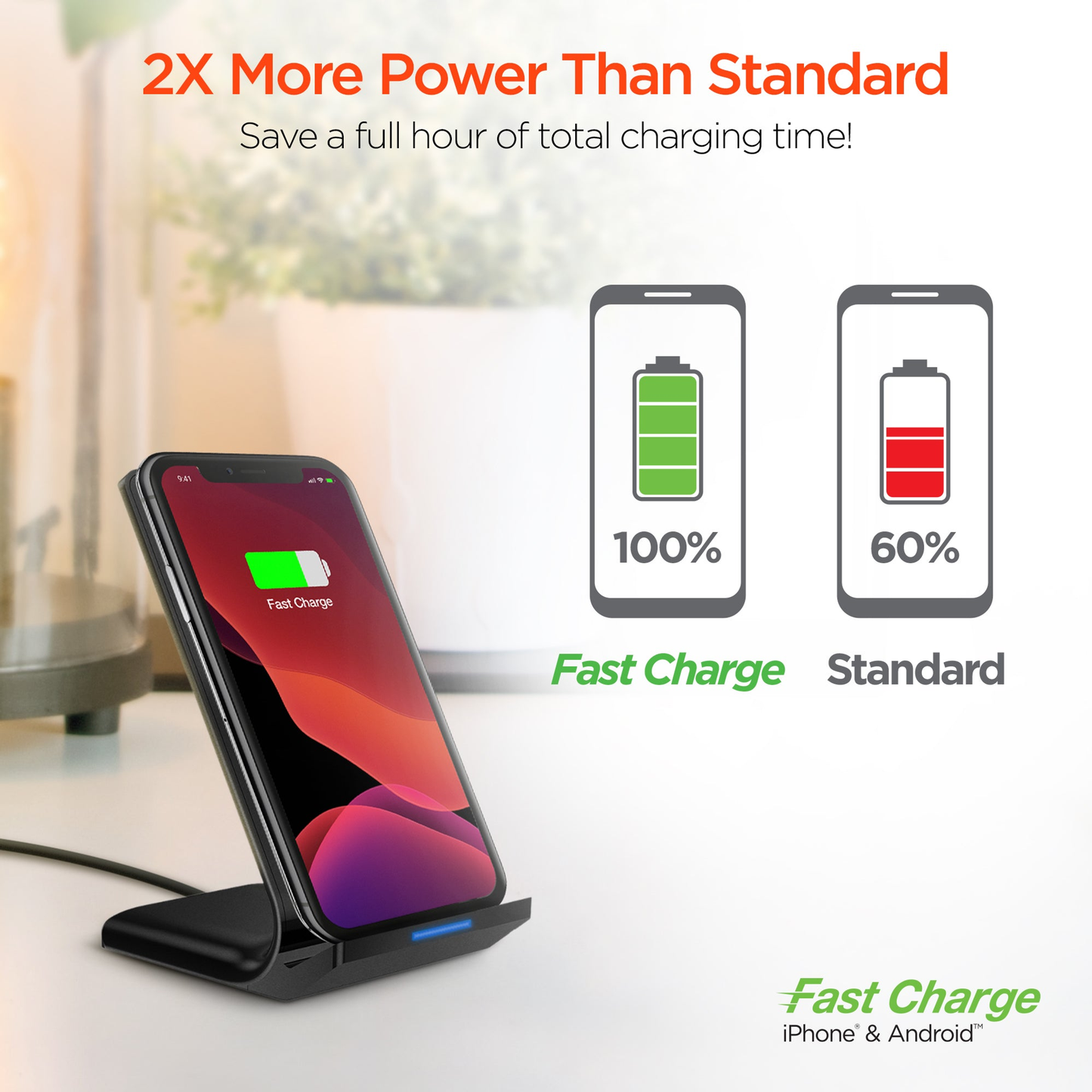 HyperGear Wireless Fast Charging Stand w 60-Degree Viewing Angle