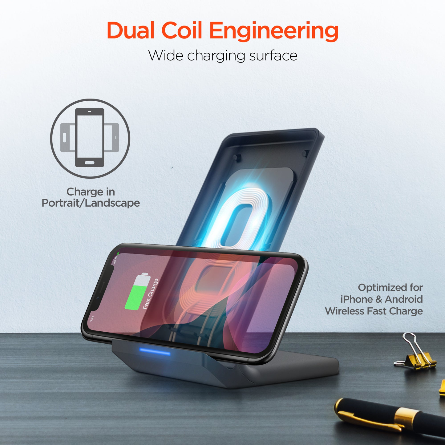 HyperGear Wireless Fast Charging Stand w 60-Degree Viewing Angle