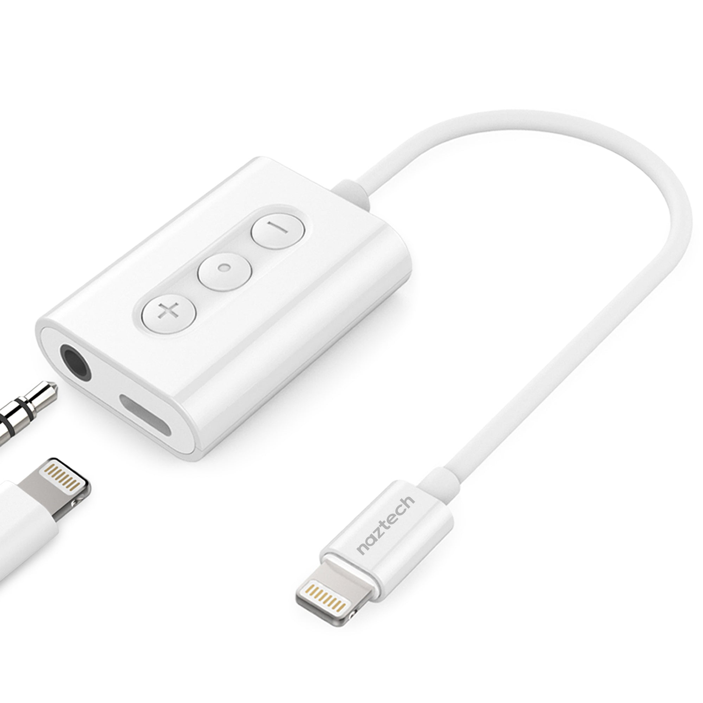 Naztech MFI Lightning to 3.5mm Audio + Charging Adapter White