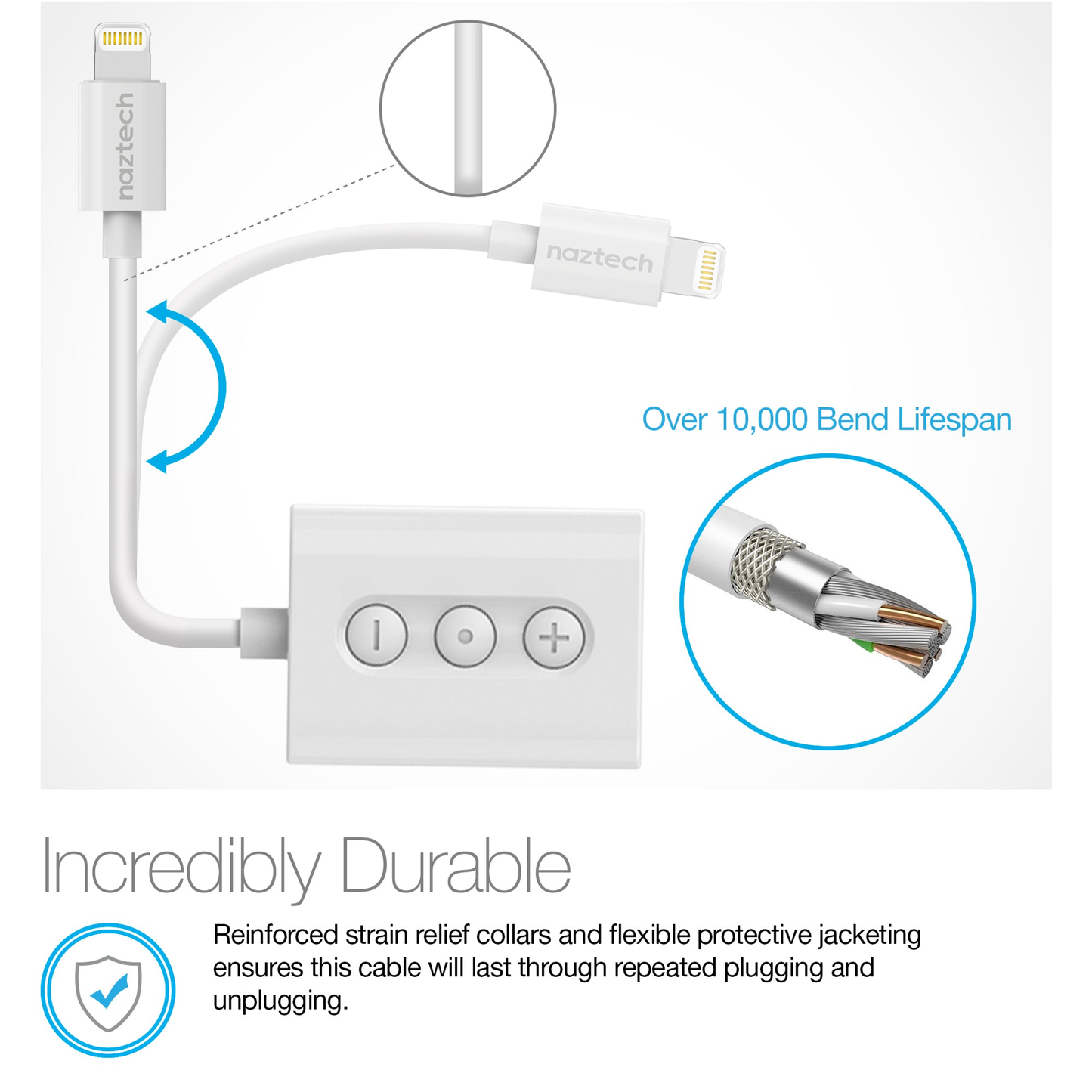 Naztech MFI Lightning to 3.5mm Audio + Charging Adapter White