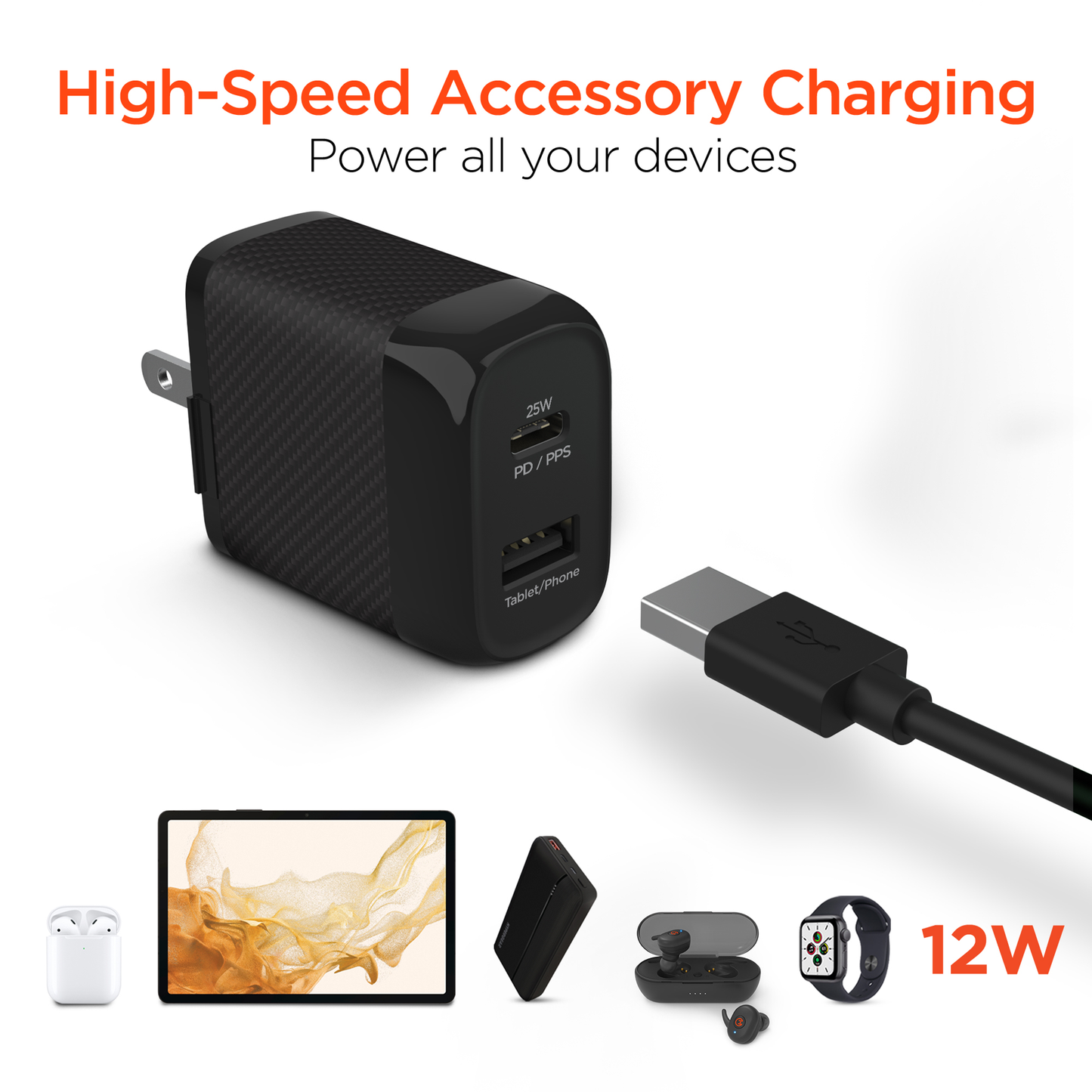 HyperGear SpeedBoost 25W USB-C PD + 12W USB Fast Wall Charger with PPS