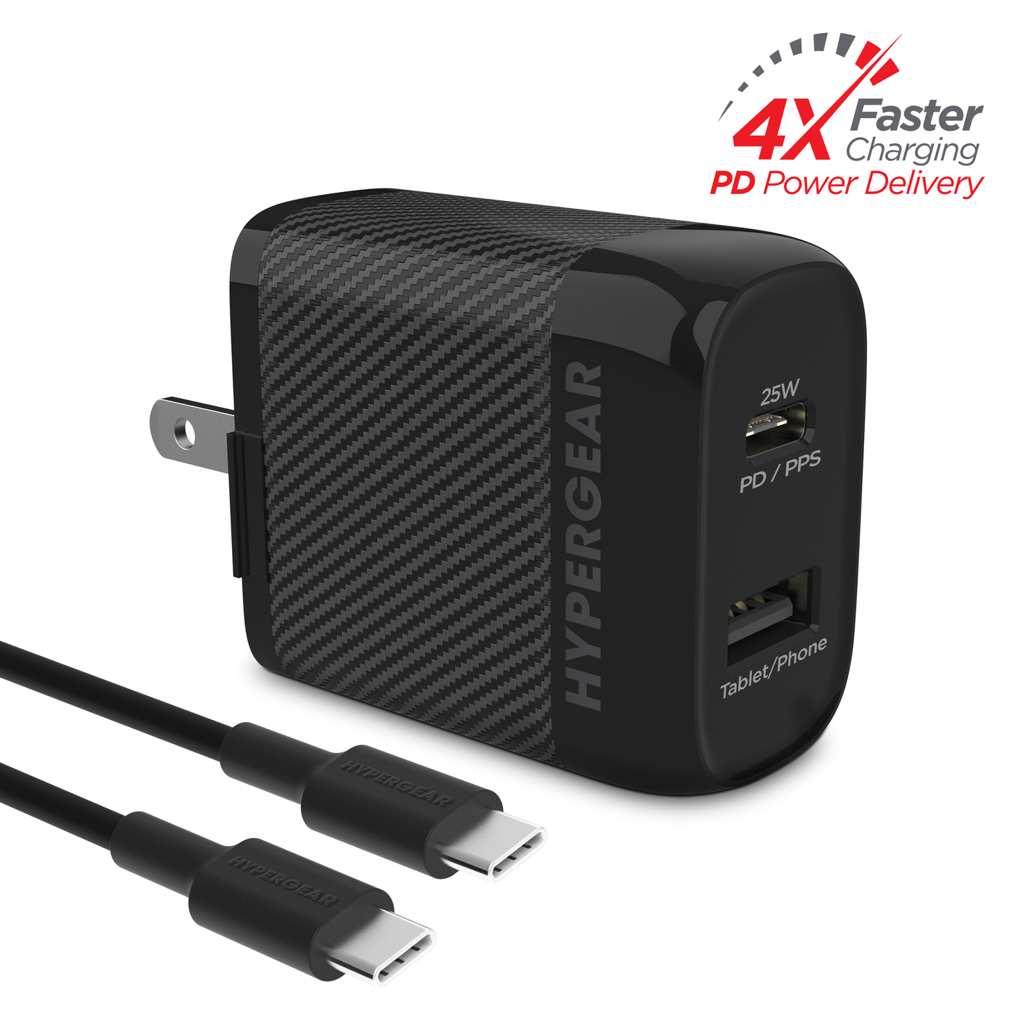 HyperGear SpeedBoost 25W USB-C PD + 12W USB Fast Wall Charger with PPS | 6ft USB-C Cable