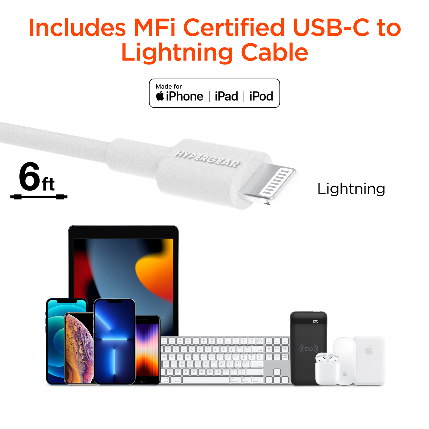 HyperGear SpeedBoost 25W USB-C PD + 12W USB Fast Wall Charger with PPS | 6ft MFi Lightning Cable