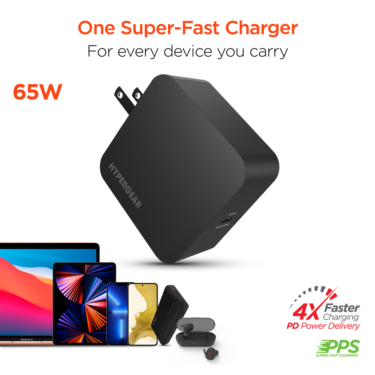 HyperGear SpeedBoost 65W USB-C PD Laptop Wall Charger with PPS