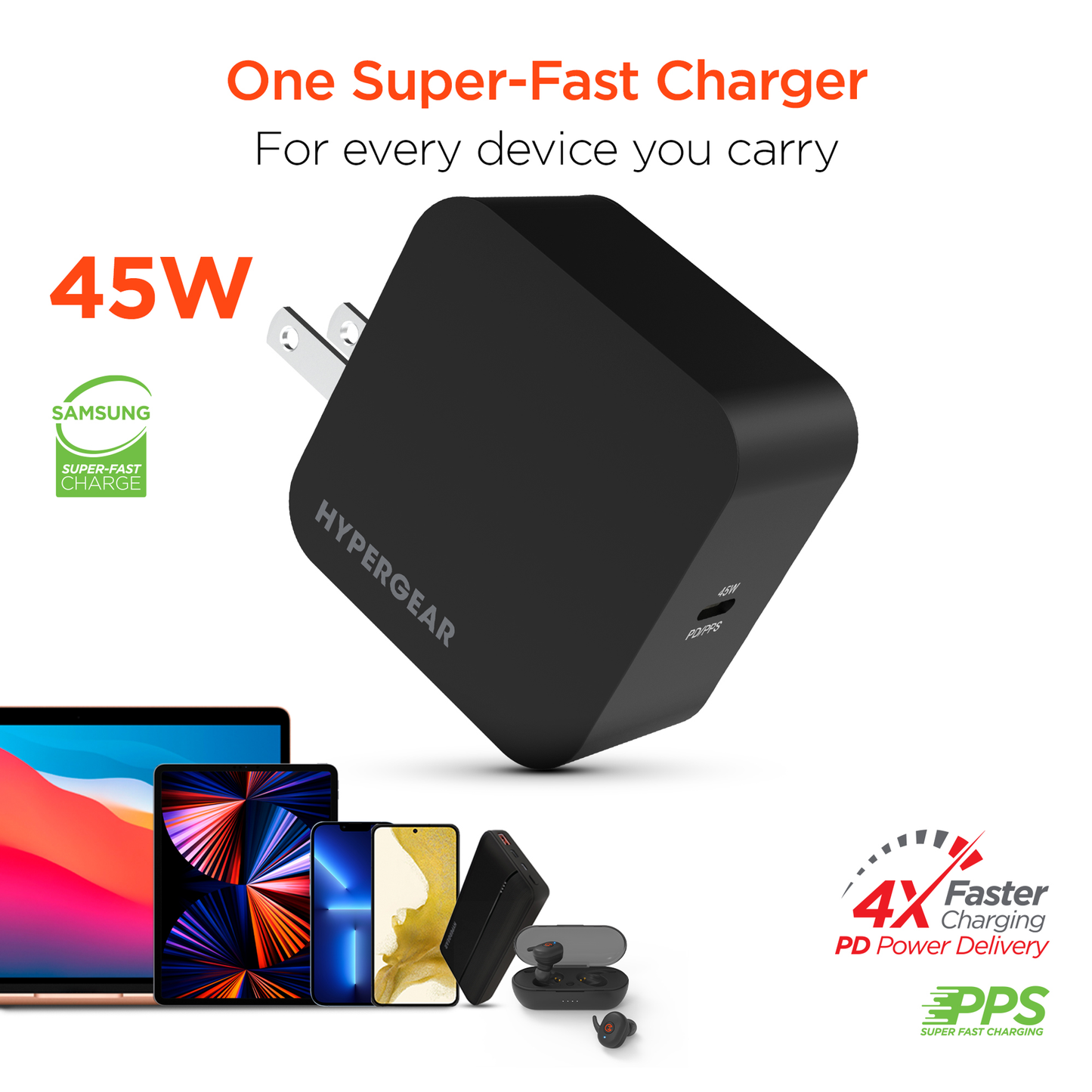 HyperGear SpeedBoost 45W USB-C PD Laptop Wall Charger with PPS