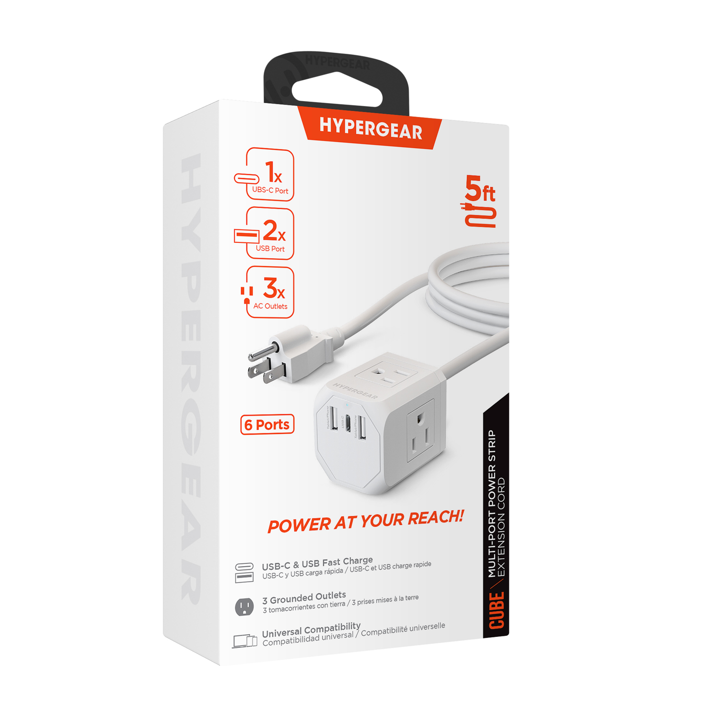 HyperGear CUBE Multi-Port Power Strip Extension Cord